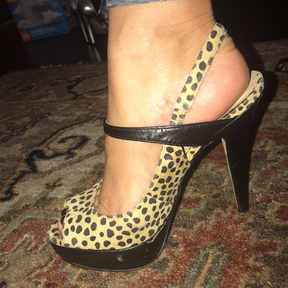Leopard cheetah print peep toe heels